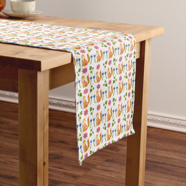 Pretty Pastel Foxy Floral Pattern Short Table Runner (In Situ)
