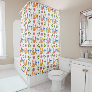Pretty Pastel Foxy Floral Pattern Shower Curtain