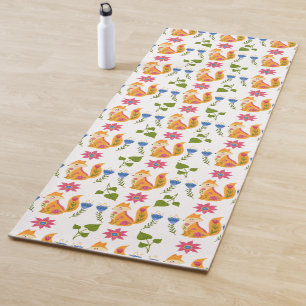 Pretty Pastel Foxy Floral Pattern Yoga Mat