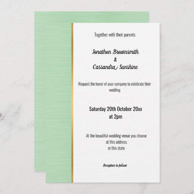 PRETTY PASTEL GREEN GOLD TRIM INVITATION (Front/Back)