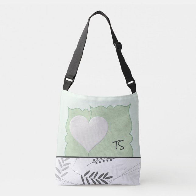 Pretty Pastel Green Personalised Tote Bag w/Heart (Front)