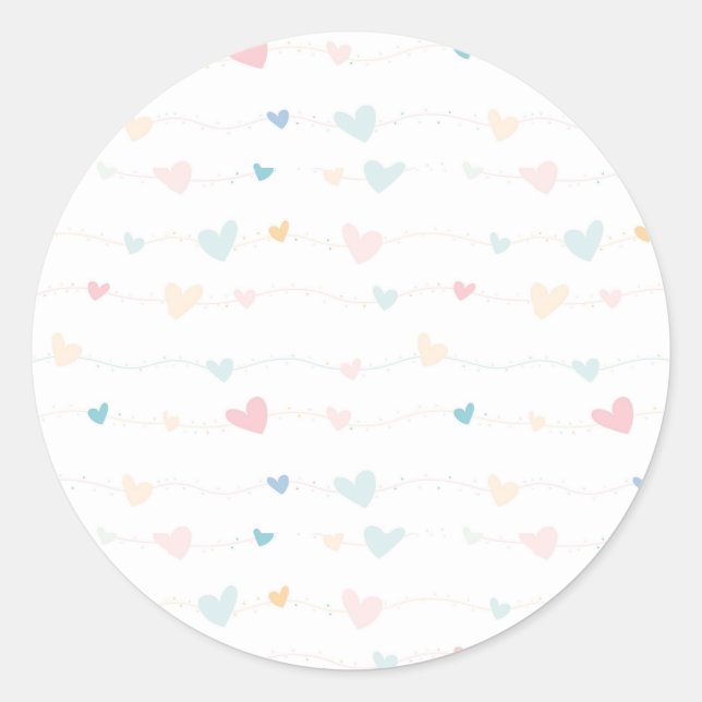 Pretty Pastel Hearts Classic Round Sticker (Front)