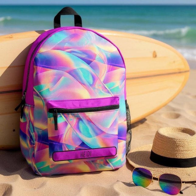 Pretty Pastel Holographic Rainbow Metallic  Printed Backpack (Creator Uploaded)