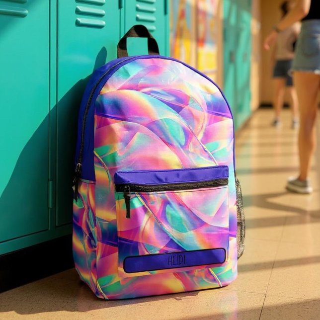 Pretty Pastel Holographic Rainbow Metallic  Printed Backpack (Creator Uploaded)