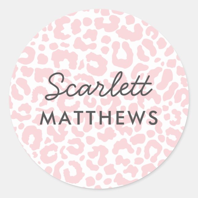Pretty Pastel Leopard Print Name Pink Classic Round Sticker (Front)