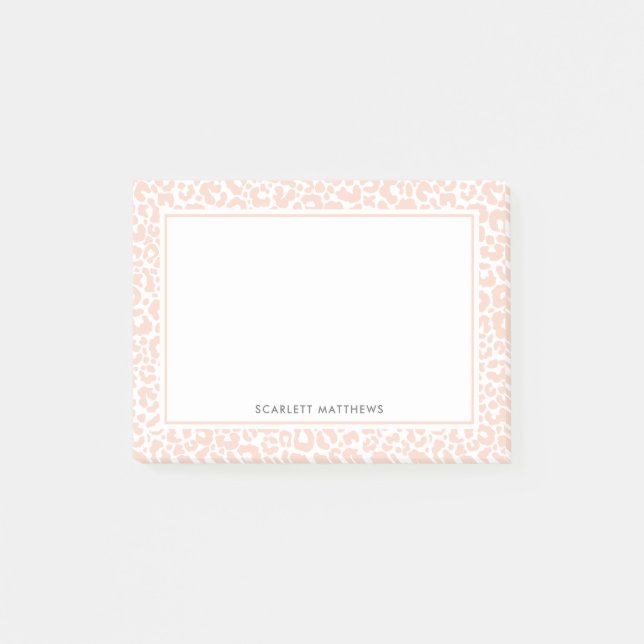 Pretty Pastel Leopard Print Pattern Peach Name Post-it Notes (Front)