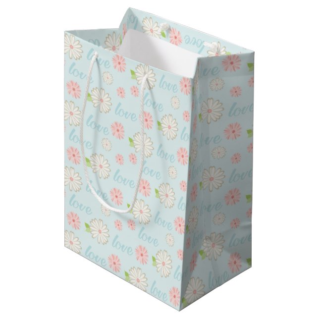 Pretty Pastel Love and Flowers Pattern Medium Gift Bag (Front Angled)
