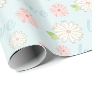 Pretty Pastel Love and Flowers Pattern Wrapping Paper