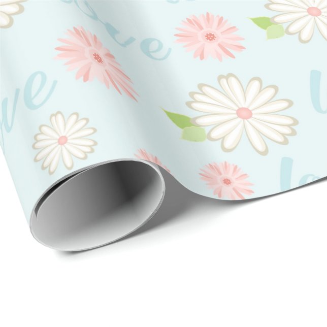 Pretty Pastel Love and Flowers Pattern Wrapping Paper (Roll Corner)