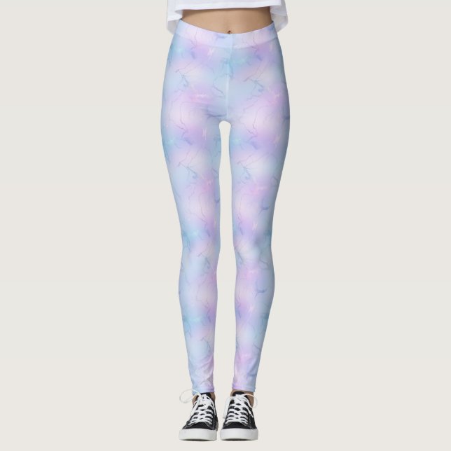 Pretty Pastel Marble Lavender Sky Blue Pink Leggings (Front)