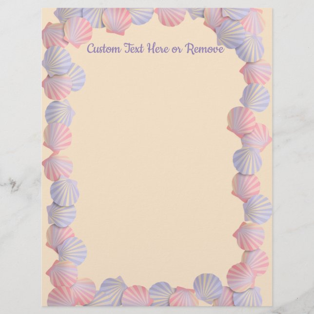 Pretty Pastel Ocean Beach Seashells Pink Blue  Custom Letterhead (Front)