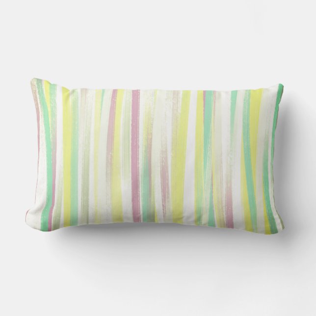 pretty pastel  painted stripes minimalist lumbar cushion (Front)
