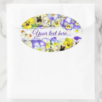 Pretty Pastel Pansies Your Text Oval Sticker