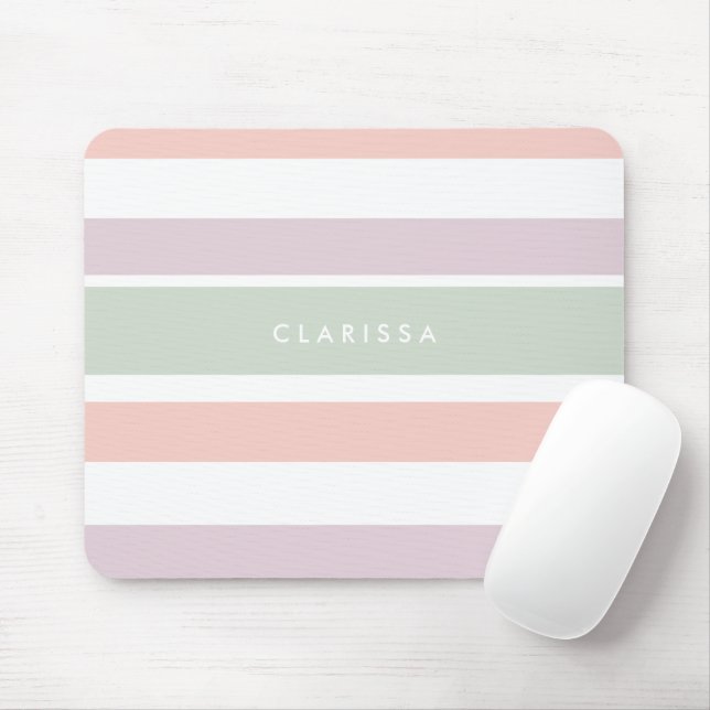 Pretty pastel pattern pink green violet stripes mouse mat (With Mouse)