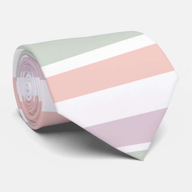 Pretty pastel pattern pink green violet stripes tie (Rolled)