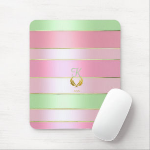 Pretty Pastel Pink and Green Monogrammed  Mouse Mat