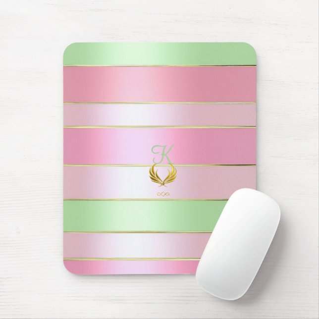 Pretty Pastel Pink and Green Monogrammed  Mouse Mat (With Mouse)