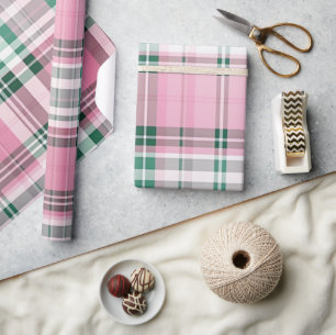 Pretty Pastel Pink And Green Plaid Wrapping Paper