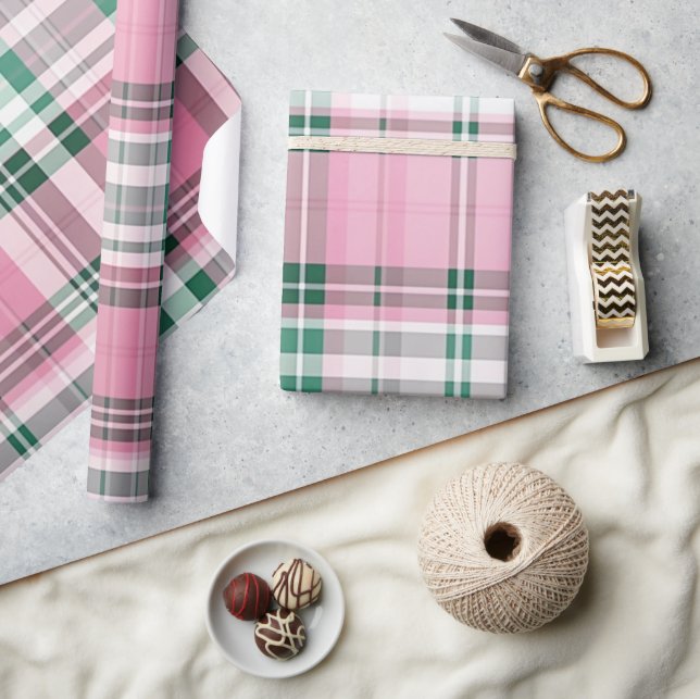 Pretty Pastel Pink And Green Plaid Wrapping Paper (Crafts)