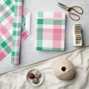 Pretty Pastel Pink And Green Plaid Wrapping Paper