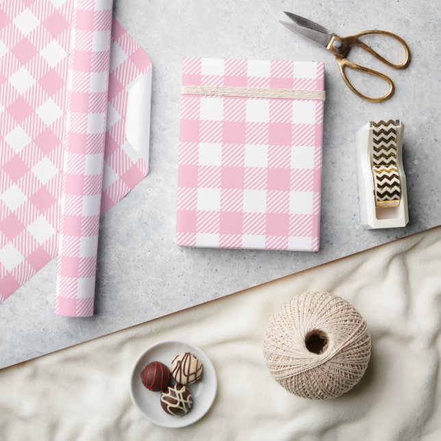 Pretty Pastel Pink And White Buffalo Plaid  Wrapping Paper (Crafts)