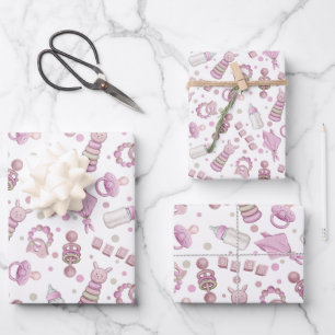 Pretty Pastel Pink Baby Girl Wrapping Paper Sheet