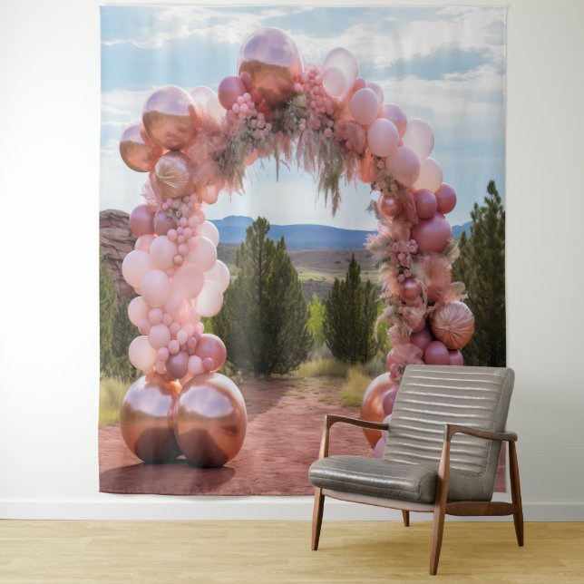 Pretty Pastel Pink Balloon Arch Hanging Tapestry (In Situ)