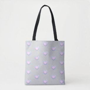 Pretty Pastel Pink, Blue & Grey Hearts Tote Bag