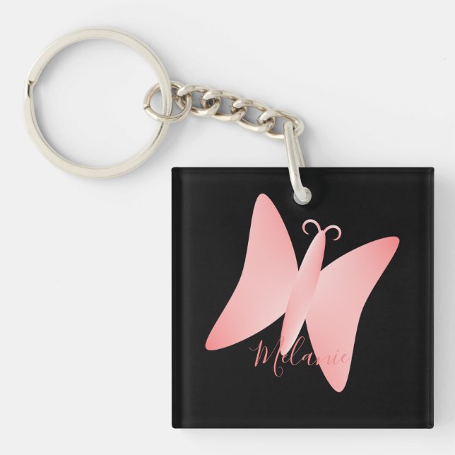 Pretty Pastel Pink Butterfly Personalised  Key Ring (Front)
