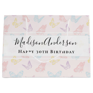 Pretty Pastel Pink Butterfly Print Happy Birthday Large Gift Bag