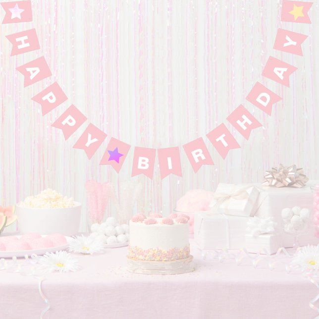 Pretty Pastel Pink Girly Happy Birthday Bunting (Cute Pastel Pink Happy Birthday Bunting Flags for Girls)
