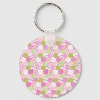 Pretty Pastel Pink Green Patchwork Quilt Design Key Ring
