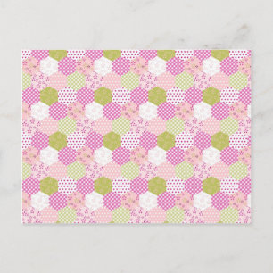 Pretty Pastel Pink Green Patchwork Quilt Design Postcard