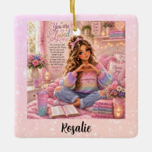 Pretty Pastel Pink Rainbow Christian Girl Bible Ceramic Ornament