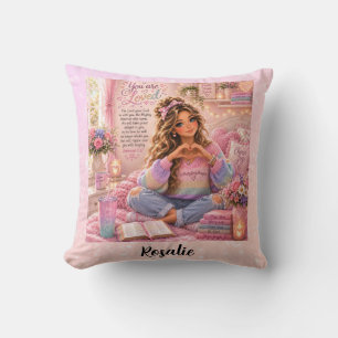 Pretty Pastel Pink Rainbow Christian Girl Bible Cushion