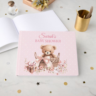 Pretty Pastel Pink Teddy Bear Baby Shower Guest Book