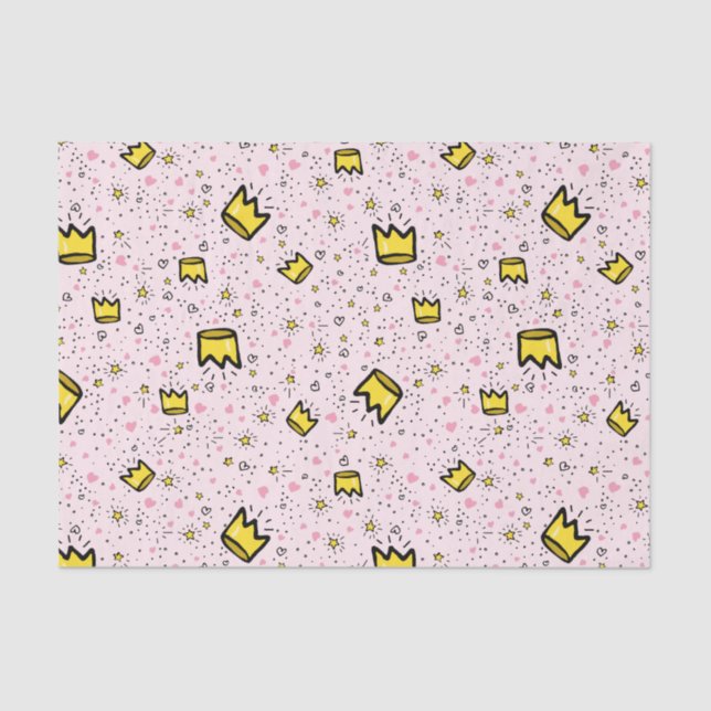 Pretty Pastel Pink Whimsical Crown Doodle Pattern Tissue Paper (Front)