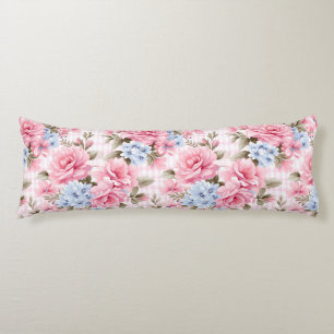 PRETTY PASTEL PINK WHITE BLUE WATERCOLOR FLOWERS BODY CUSHION