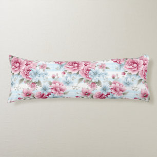 PRETTY PASTEL PINK WHITE BLUE WATERCOLOR FLOWERS BODY CUSHION