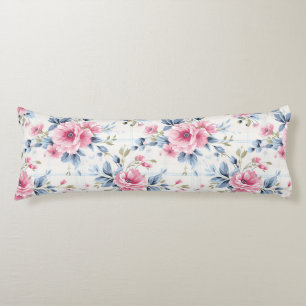 PRETTY PASTEL PINK WHITE BLUE WATERCOLOR FLOWERS BODY CUSHION