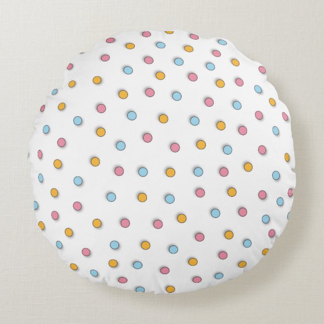 Pretty Pastel Polka Dot Round Pillow (Front)