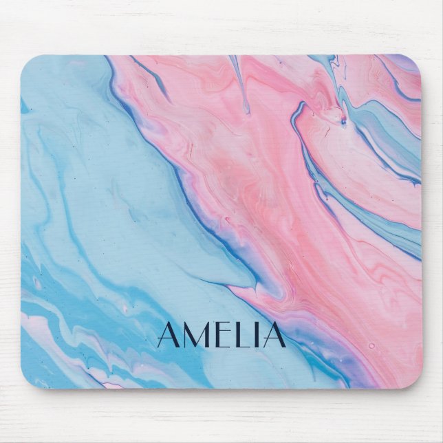 Pretty pastel poured paint personalised mouse mat (Front)