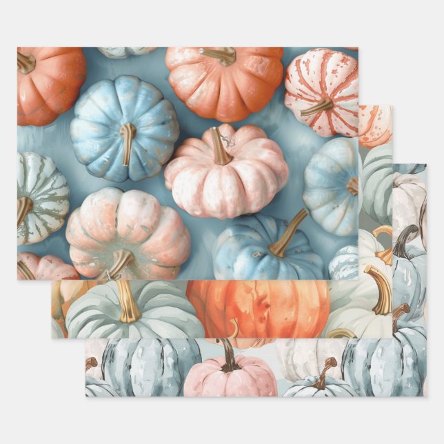 Pretty Pastel Pumpkins  Wrapping Paper Sheet (Set)