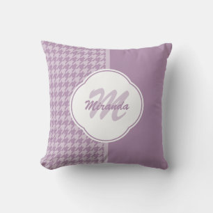Pretty Pastel Purple Houndstooth Monogram and Name Cushion