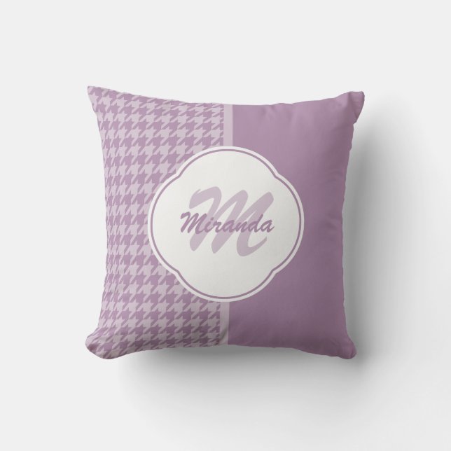Pretty Pastel Purple Houndstooth Monogram and Name Cushion (Front)