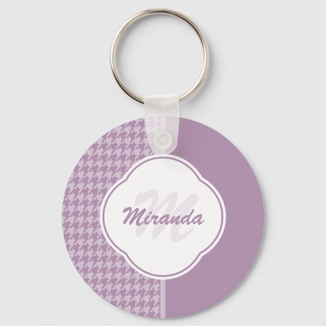 Pretty Pastel Purple Houndstooth Monogram and Name Key Ring (Front)