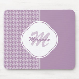 Pretty Pastel Purple Houndstooth Monogram and Name Mouse Mat