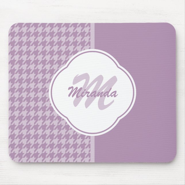 Pretty Pastel Purple Houndstooth Monogram and Name Mouse Mat (Front)