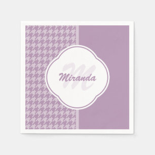Pretty Pastel Purple Houndstooth Monogram and Name Napkin