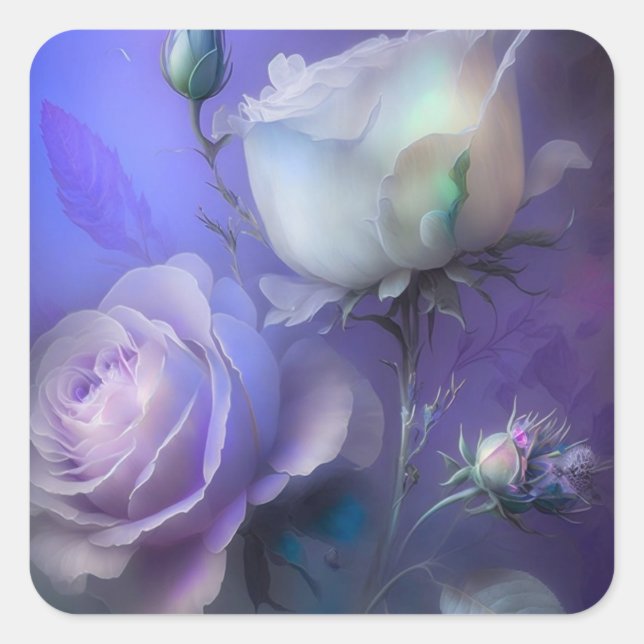 Pretty Pastel Purple Iridescent Flowers Square Sticker (Front)
